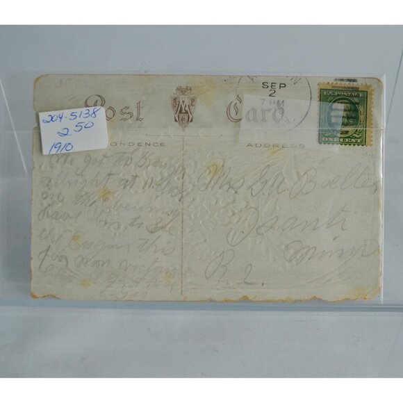 Antique Best Wishes Cross Lily Blue Flowers Postcard Stamped - Picture 3 of 3